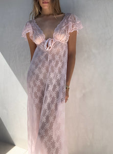 Vintage Semi-Sheer Pink Lace Dress