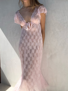 Vintage Semi-Sheer Pink Lace Dress