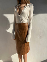 Load image into Gallery viewer, 1990&#39;s Genny Brown Embossed Leather Skirt
