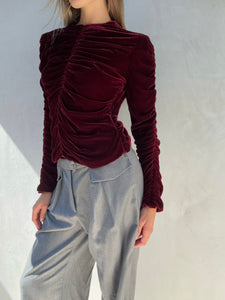 F/W 1999 Gucci Tom Ford Red Velvet Ruched Top