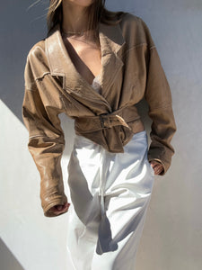 1980s Tan Leather Cropped Jacket