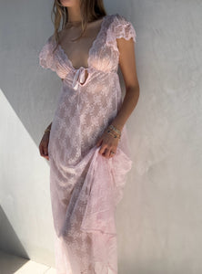 Vintage Semi-Sheer Pink Lace Dress