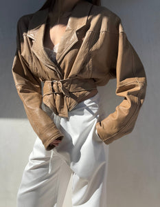 1980s Tan Leather Cropped Jacket