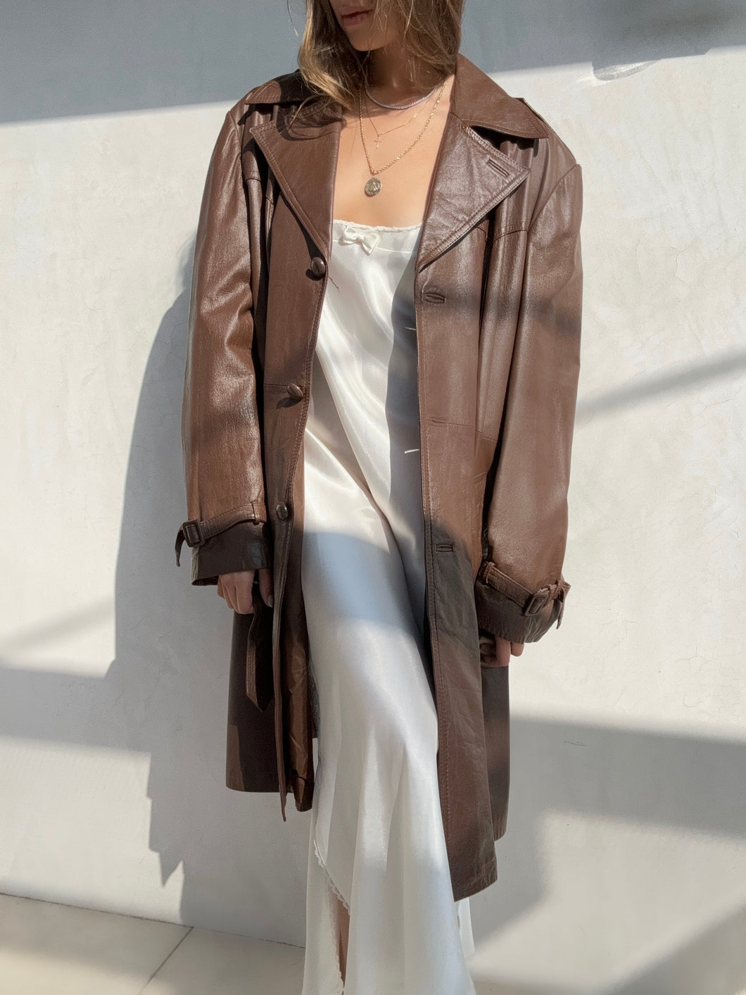 Vintage Brown Leather Trench
