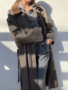 Vintage Leather Collar Trench Coat